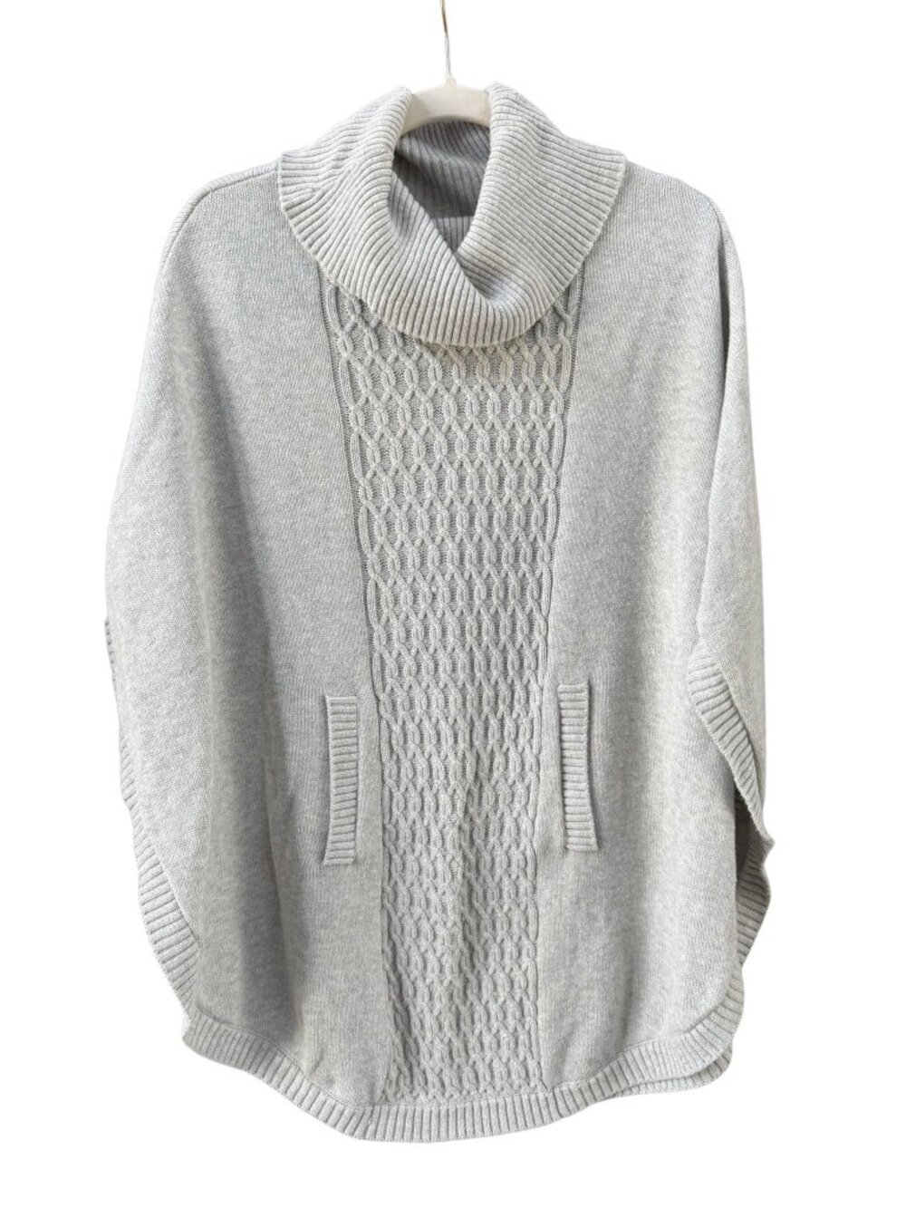 Cabi Gray Cable Knit Turtleneck Poncho Sweater S Small Cape Poncho Cotton Blend